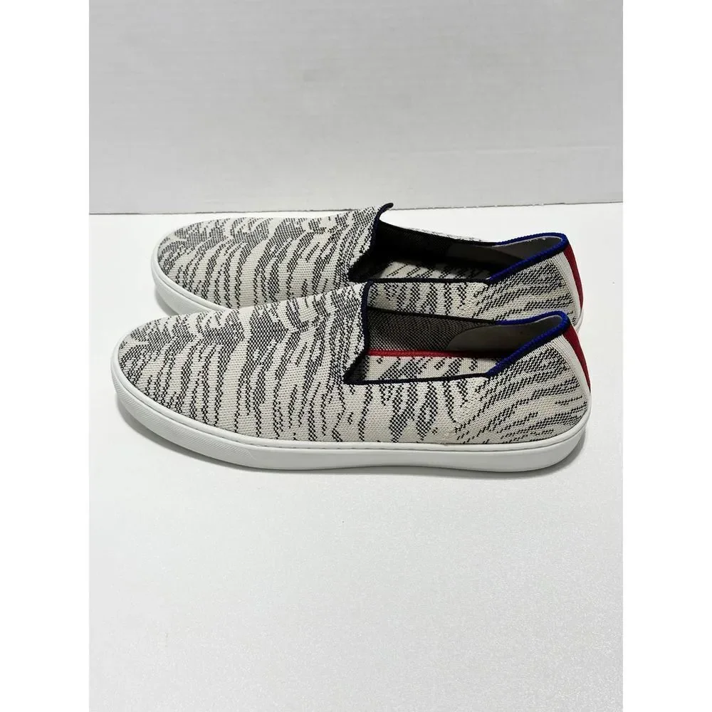 Rothy’s Maritime Tiger Sneaker Stripe Slip‎ On Retired Shoes White Gray 11.5